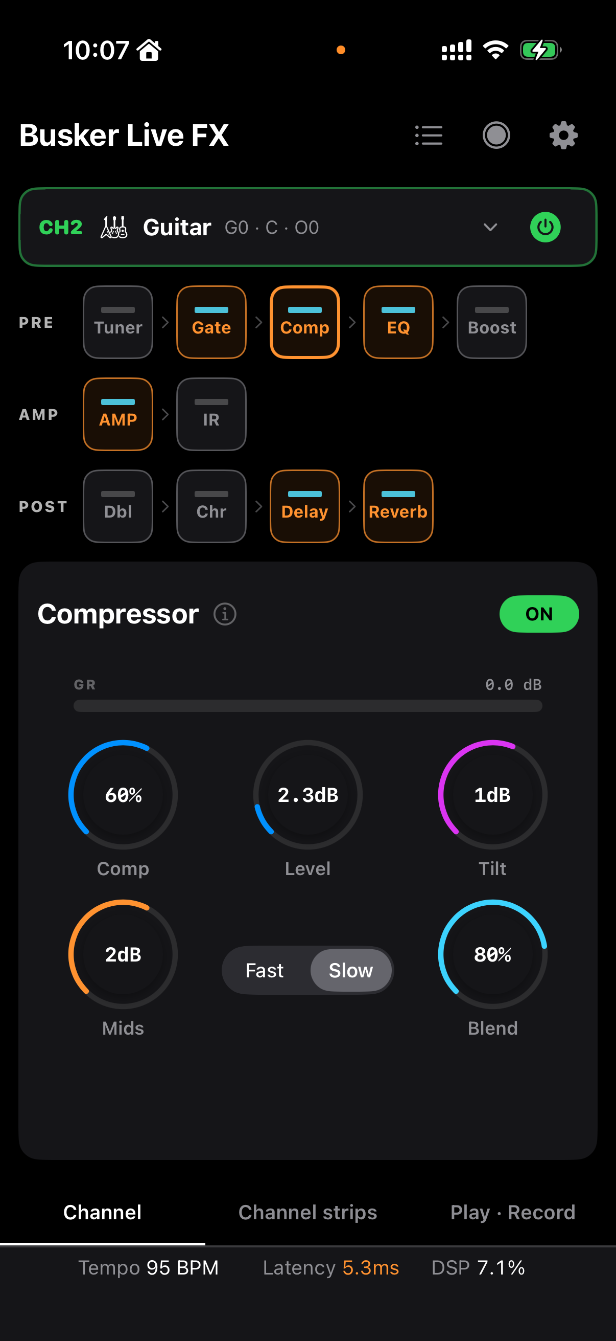 Guitar Compressor와 게인 감소 미터