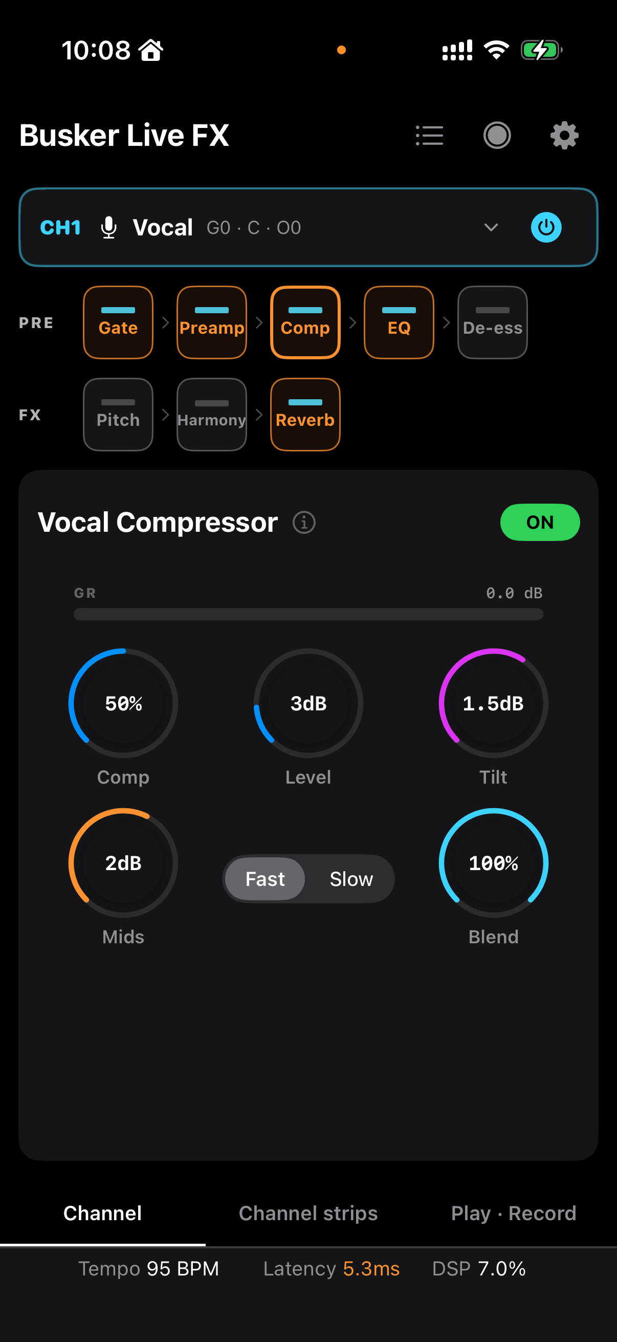 Vocal Compressor와 게인 감소 미터