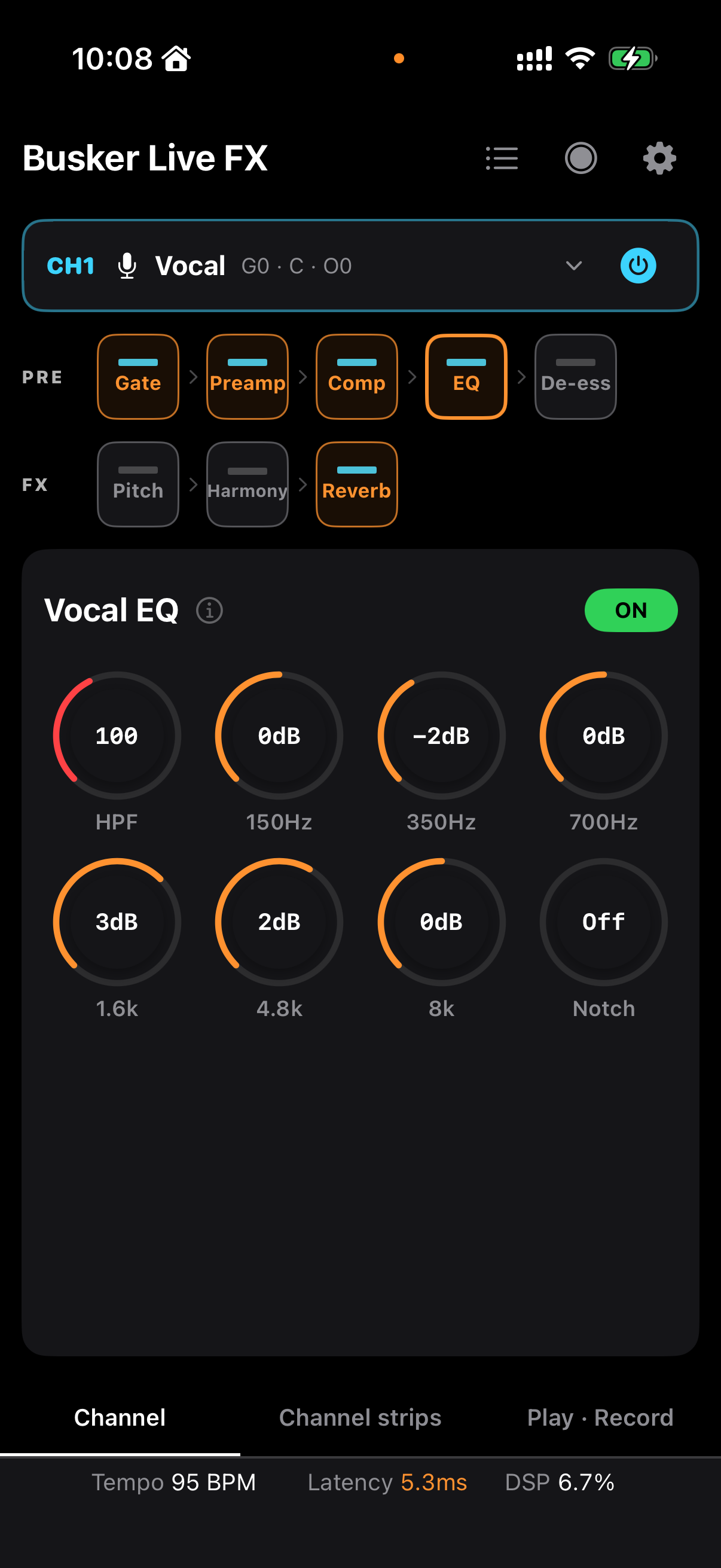 Vocal EQ의 HPF·6밴드 EQ·Notch