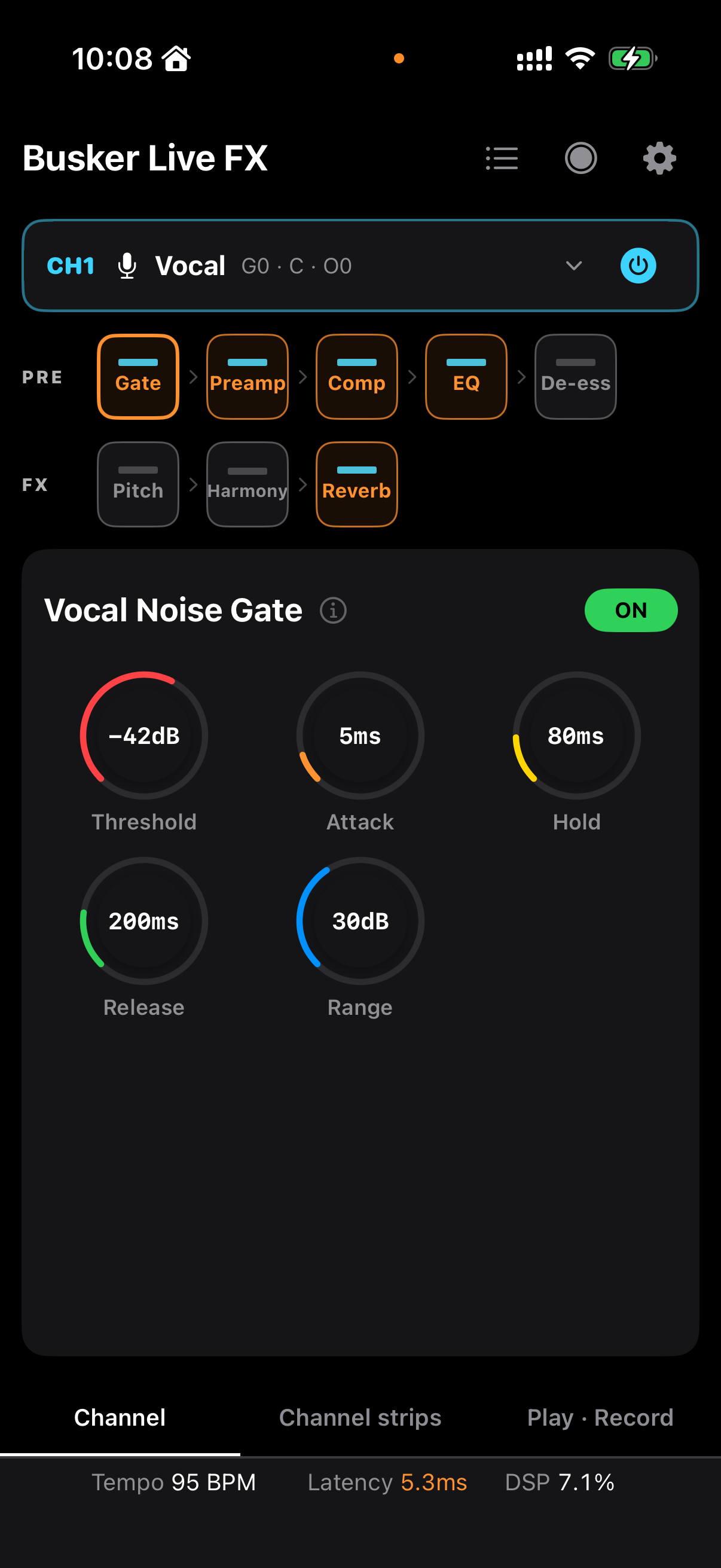 Vocal Noise Gate의 기본 컨트롤