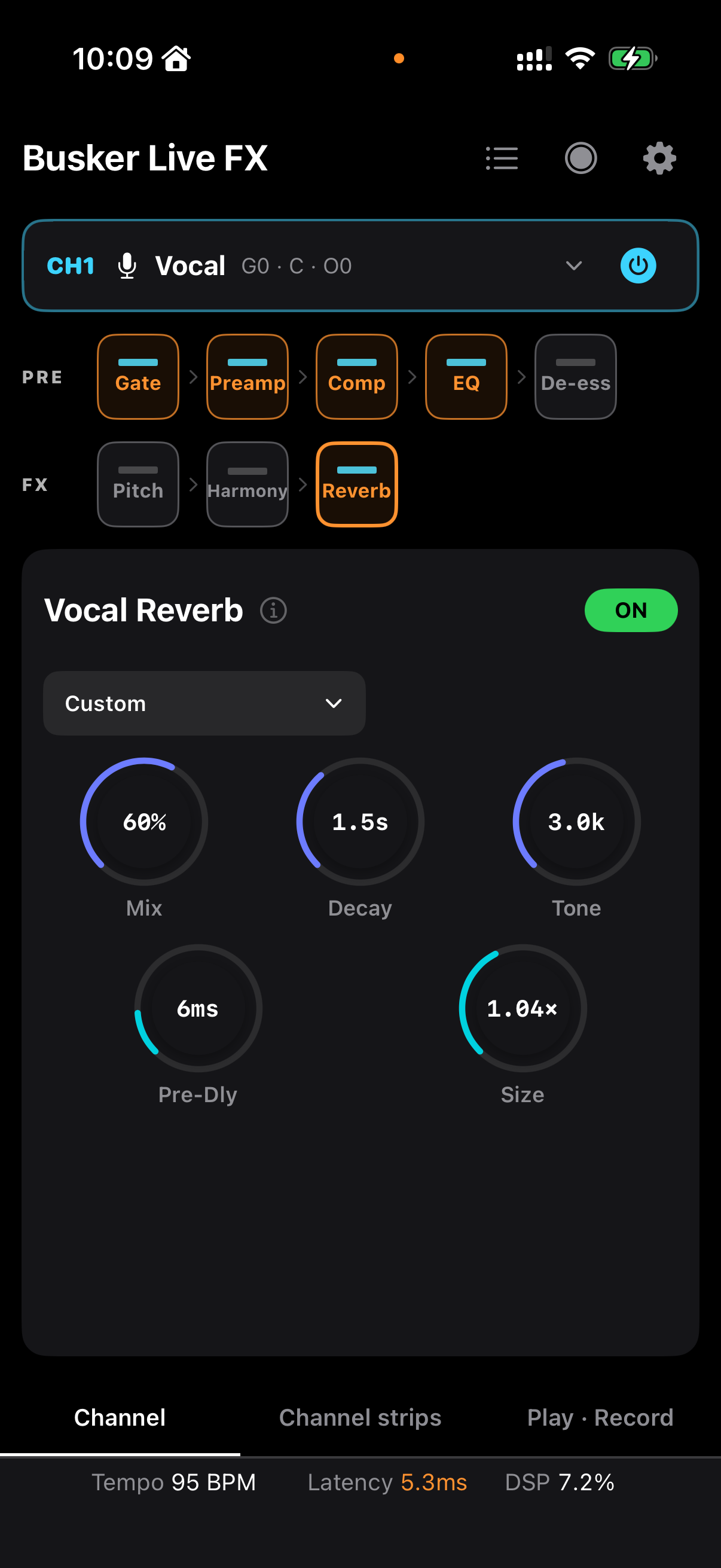 Vocal Reverb의 프리셋과 기본 컨트롤