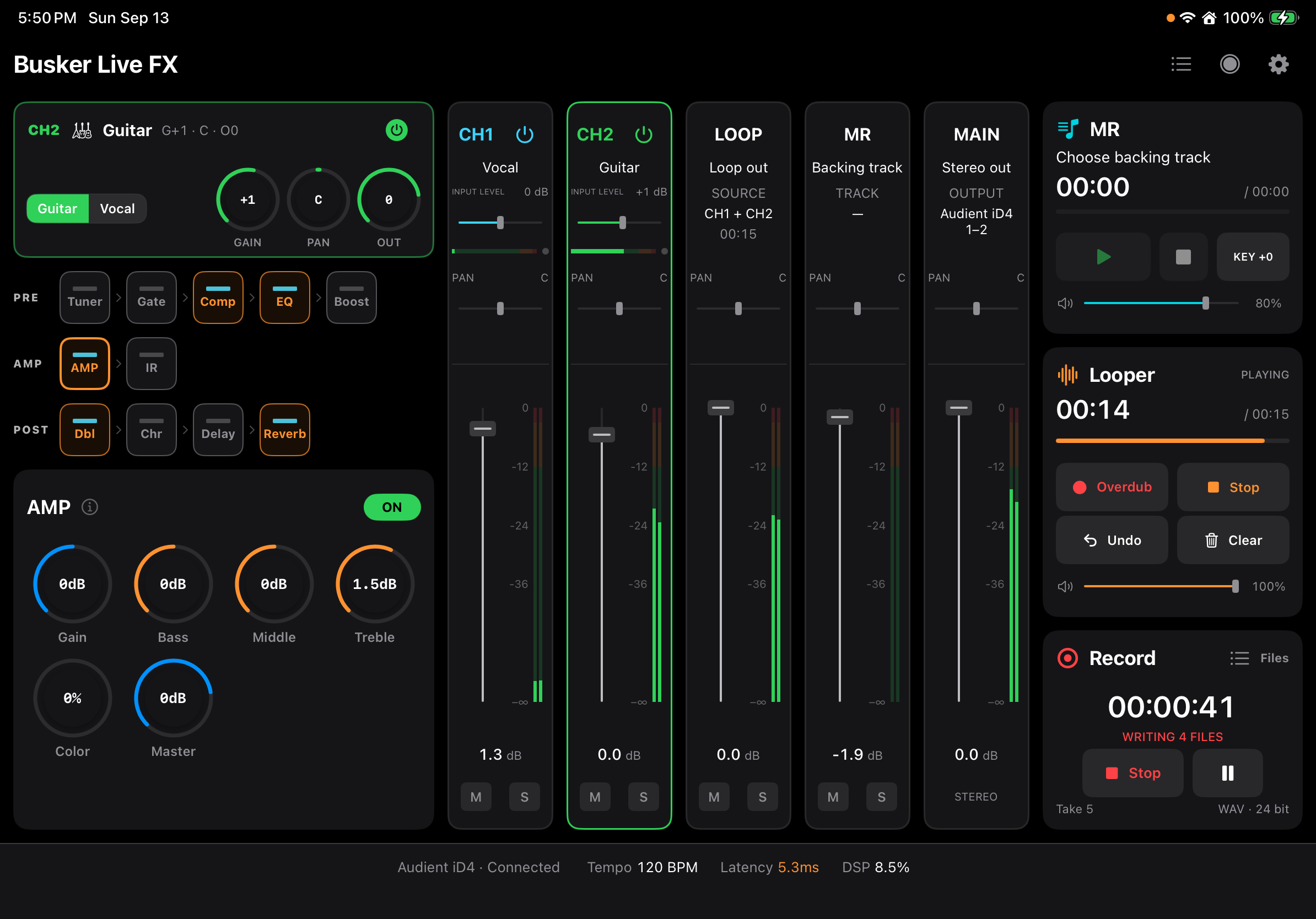 iPad 가로 — 채널 상세·스트립·MR·Looper·Record
