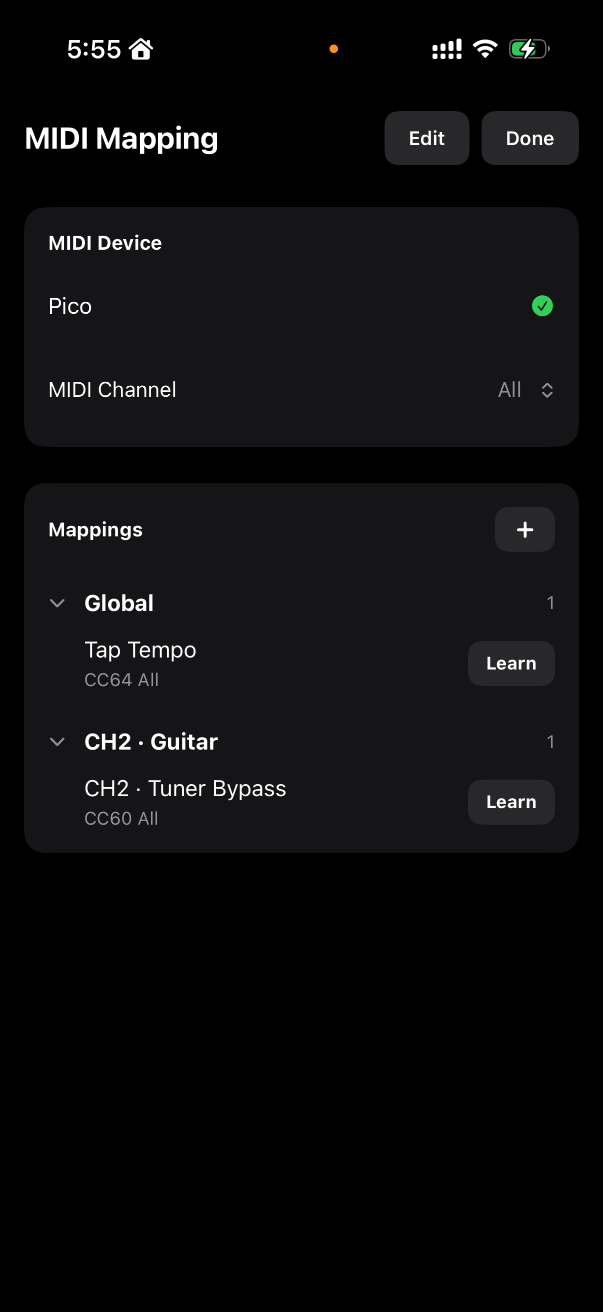 MIDI All 채널과 Global·CH2 Guitar 그룹